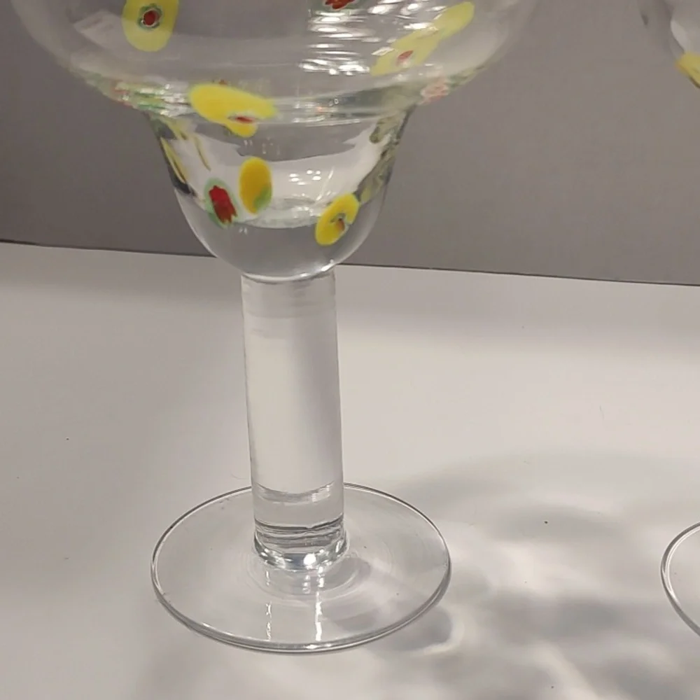 2 Crate & Barrel ZAZZ Millefiori Margarita Cocktail Hand Blown Clear Glass